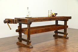 Carpenter Antique 1890 Workbench, Kitchen Island, Wine Tasting Table #30539