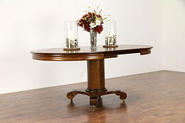 Round Oak Antique Dining Table, 2 Leaves, Extends 74" #30567