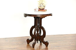 Victorian 1885 Antique Oval Marble Top Walnut Lamp or Parlor Table