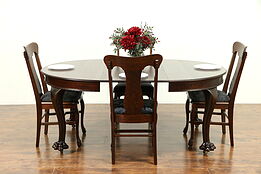 Quarter Sawn Oak Antique Round 48" Dining Table, 2 Leaves, Lion Paw Feet #30293