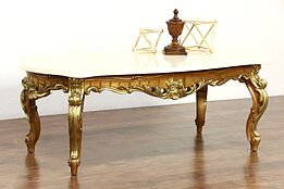 Carved Gold & Bronze Finish Vintage Coffee Table, Marble Top