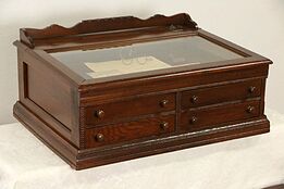 Oak 1900 Antique 4 Drawer Spool Cabinet, Glass Display Desk Lid