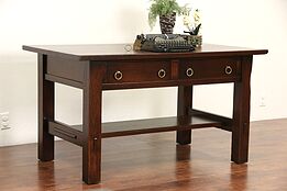 Arts & Crafts Mission Oak Library Table Writing Desk, Signed Paine of Boston