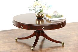 Traditional Drum Style Pedestal Coffee Table, 1950's Vintage, Brass Feet