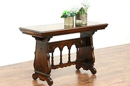 Carved Walnut 1920's Antique Hall, Foyer or Sofa Table, Signed Simonds of NY