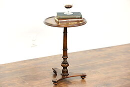 Chairside Traditional Round 1940 Vintage Mahogany Table, Tooled Leather, Weiman