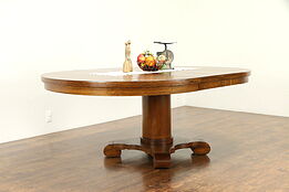 Round Quarter Sawn Oak Antique 53" Dining Table, 2 Leaves, Extends 77" #31057