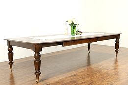 English Victorian Antique 1895 Oak Dining Table, 6 Leaves, Extends 11' #31208
