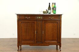 French Carved Oak Antique Sideboard, Server or Buffet, Marble #31350
