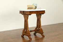 Victorian Antique Walnut Marble Top Lamp or Parlor Table   #31760