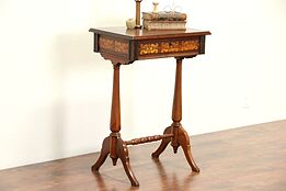 Dutch 1870 Antique Sewing Stand Work Table, Inlaid Marquetry