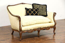French Style Carved Vintage Loveseat or Setee, Down Cushion,  Recent Upholstery