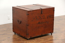 Scandinavian Pine Immigrant Trunk or Chest, Painted Chikago 1867