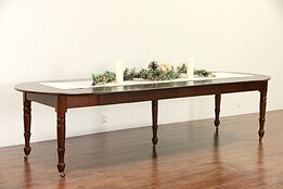 Victorian 1875 Antique Walnut Round Dining Table, 6 Leaves, Extends 9'  10"