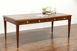 Traditional Vintage Executive or Library Table Writing Desk, Leather Top