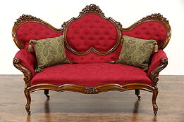 Victorian 1860's Antique Grape Carved Walnut Sofa, New Upholstery