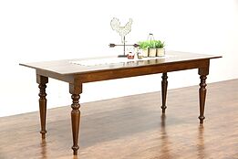 Country Pine Vintage Farmhouse Dining Table, Turned Legs, 7' Long