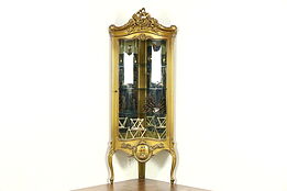 Corner Vintage Curved Glass Curio or China Display Cabinet, Bronze Finish