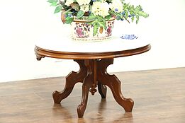 Victorian Antique 1875 Oval Walnut Coffee or Cocktail Table, Marble Top