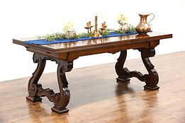 Renaissance Carved Antique Italian Dining or Library Table, Oak & Cherry