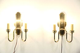 Pair of Beeswax 2 Candle Bronze Finish Wall Sconce Lights, Hurricane Shades