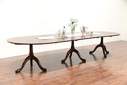 Mahogany 12' Dining or Conference Table, 3 Pedestals, Kittinger #29564
