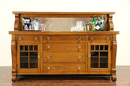 Oak Antique Back Bar, Sideboard, Server, Buffet, Beveled Mirror Gallery #30514