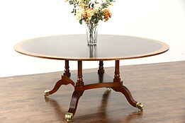 Round 6' Sunburst Banded Vintage Mahogany Dining Table, Birdcage Pedestal