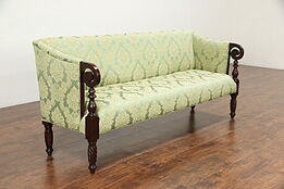 Sheraton Antique 1830 Mahogany Sofa or Hall Settee, New Upholstery