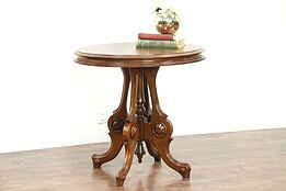 Victorian Antique 1870 Walnut Oval Parlor Lamp Table #28608