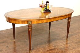 French Rosewood 1940's Vintage Dining Table, Brass Mounts, Pull Out Leaves