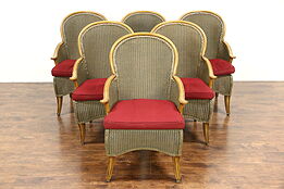 Set of 6 Wicker & Faux Bamboo Outdoor Dining Chairs, Signed Summer Classics