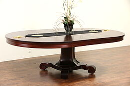 Empire Mahogany 1900 Antique Round Pedestal Dining Table, 3 Leaves