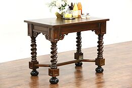 Dutch Antique Oak Library, Hall or Console Table, Kitchen Island, Spiral Legs