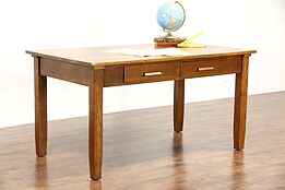 Oak 1915 Antique 5' Craftsman Library Table or Writing Desk, 2 Drawers