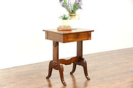 Folk Art Cherry 1880 Antique Nightstand or End Table, Birdseye Maple Top
