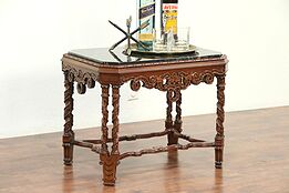 Black Marble Top 1920's Antique Walnut Carved Coffee or Cocktail Table #29155