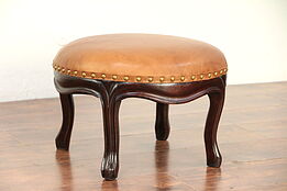 Victorian Antique Walnut Footstool, New Leather Upholstery  #29675