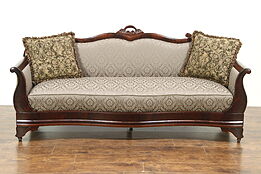 Empire Antique 1840 Carved Mahogany Sofa, New Upholstery