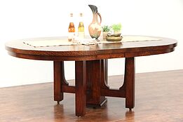 Arts & Crafts Mission Oak Antique Craftsman 54" Dining Table, 2 Leaves #29446