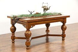 Renaissance Carved Oak Antique 1900 Library or Dining Table, Scandinavia