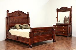 Northwind Design Hand Carved Antique Mahogany Queen Size 2 Pc Bedroom Set #29697