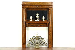 Classical Carved Oak Architectural Salvage Antique Fireplace Mantel, Mirror