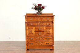 Victorian Eastlake Antique Maple Highboy or Tall Chest, Spoon Carved #30058