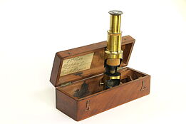 English Antique Brass Microscope, Inscription Wapping, Mahogany Case #30193