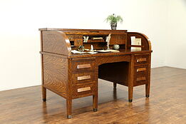 Oak Quarter Sawn Antique 1900 Rolltop Desk, Signed Wallender, IL  #31168