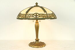 Lamp with Stained Glass Filigree Shade, Original Antique Painting #31337