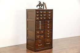 Oak 30 Drawer Antique 1915 File Cabinet, Original Brasses, Signed Macey