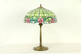 Leaded Stained Glass Shade Antique Lamp, Brass Base #31674