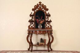 Victorian 1850's Antique Carved Walnut Etagere Display,  Marble Top & Mirror